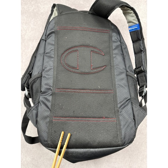 Champion Backpack Black Grey Mesh Pockets School Work Travel Bag Gym Outdoor - Picture 4 of 15